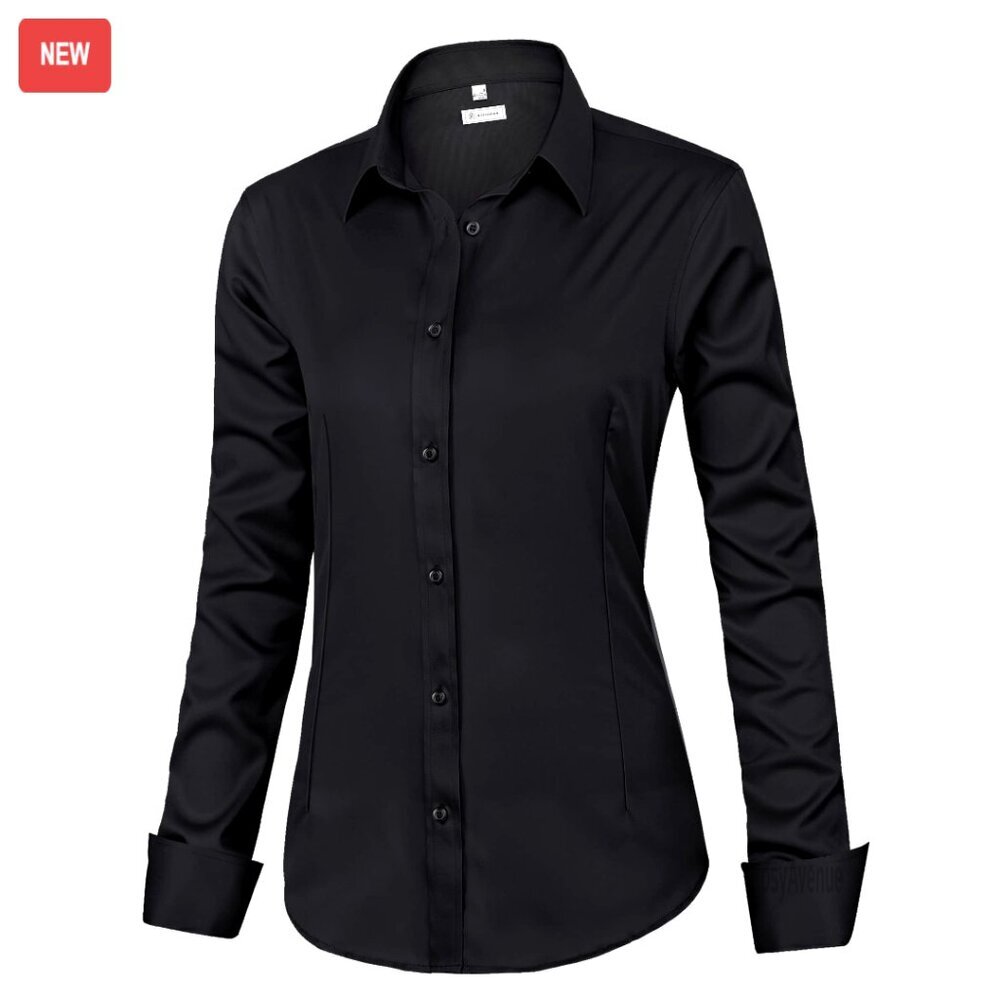 Women's Long Sleeve Button Down Blouse Wrinkle-Free Stretch Office Work